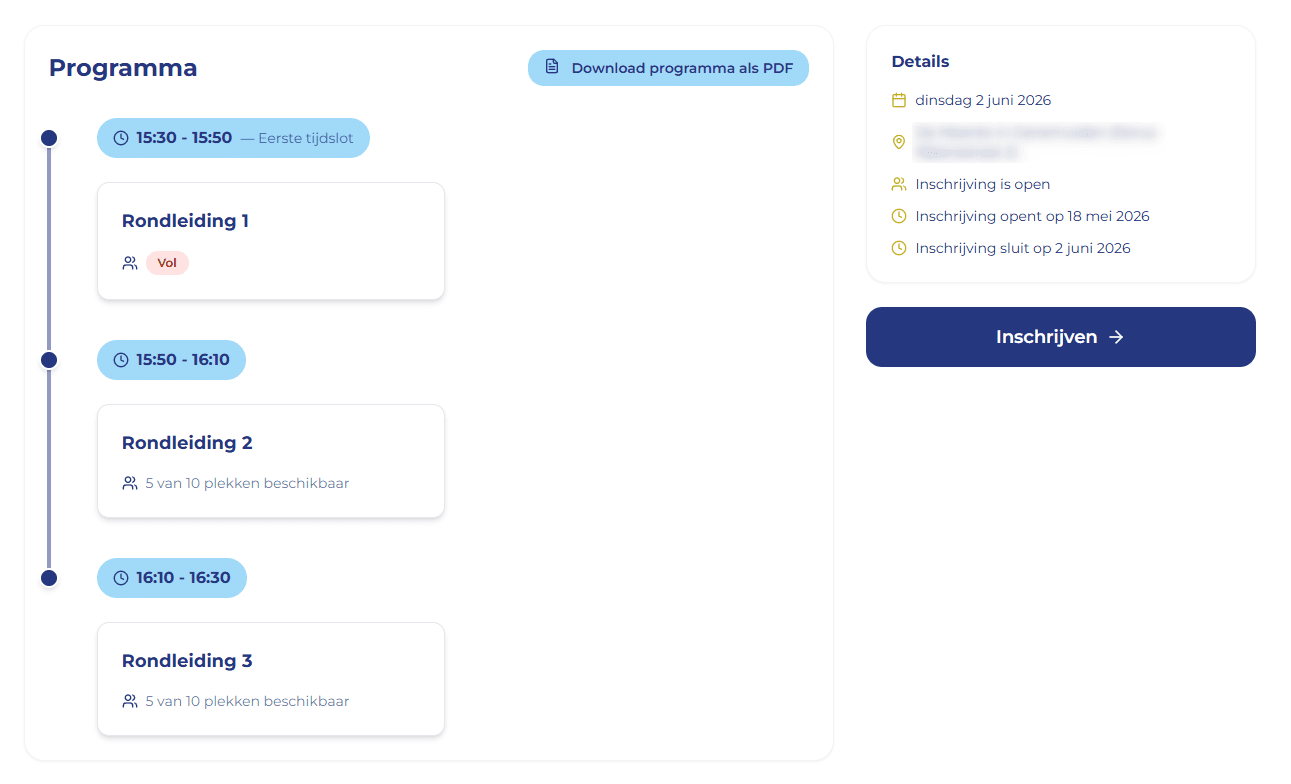 Schermafbeelding 4 van Inschrijf tool voor events